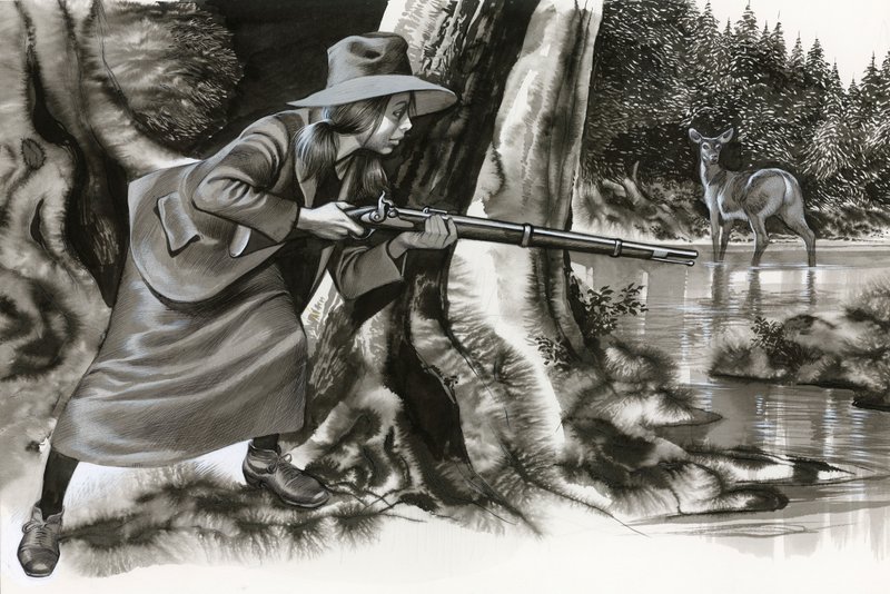 Annie Oakley che spara a un cervo da Ron Embleton