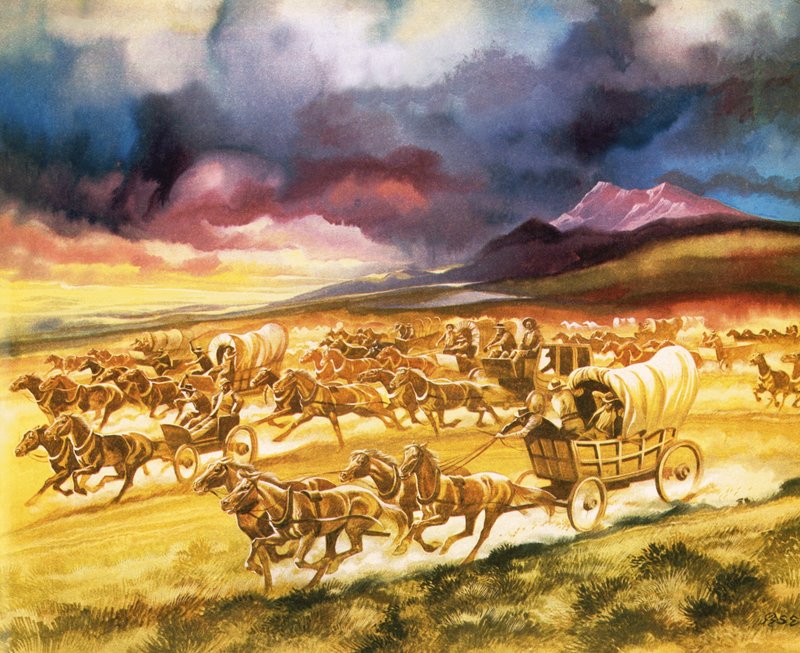 Coloni in corsa verso il territorio indiano da Ron Embleton