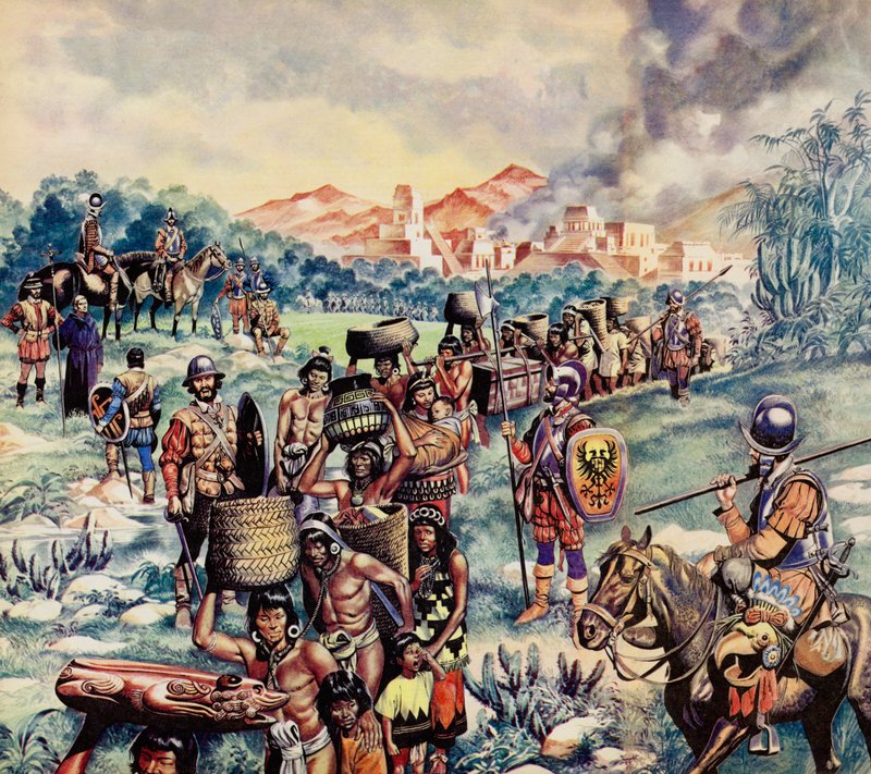 La conquista spagnola del Messico (litografia a colori) da Ron Embleton