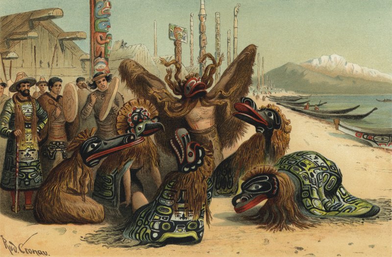 Danza delle maschere del popolo Nuxalk della Columbia Britannica da Rudolf Cronau