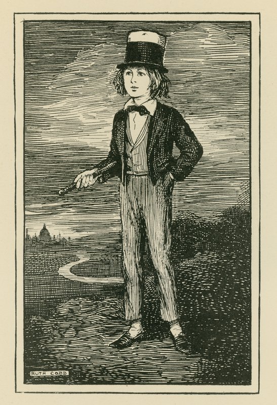 Ritratto immaginario di Charles Dickens da ragazzo (incisione) da Ruth Cobb