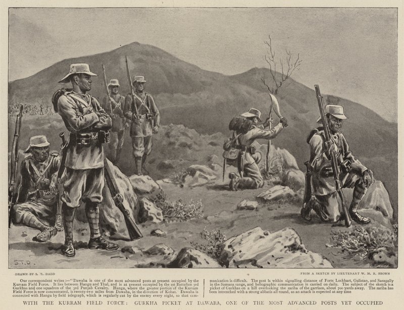 Con la Forza di Campo di Kurram, picchetto Gurkha a Dawaba, uno dei posti più avanzati ancora occupati da S.T. Dadd