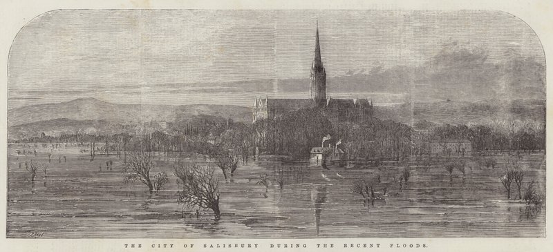 La città di Salisbury durante le recenti inondazioni da Samuel Read