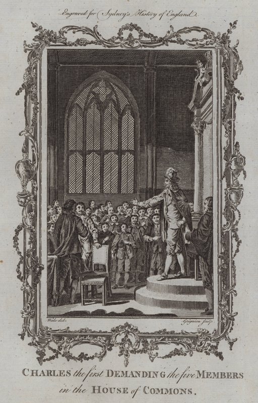 Carlo I chiede i cinque membri alla Camera dei Comuni da Samuel (after) Wale
