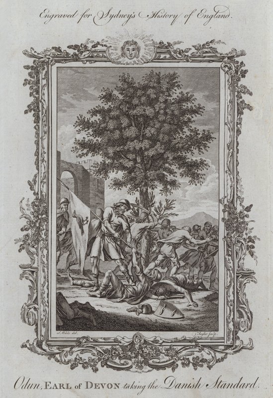 Odun, conte del Devon, prende lo stendardo danese (incisione) da Samuel (after) Wale