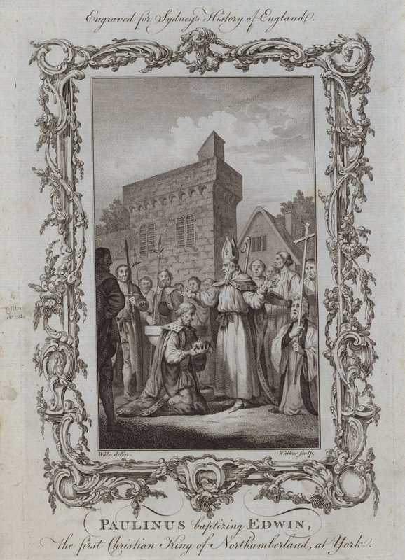 Paolino battezza Edwin, il primo re cristiano di Northumbria, a York (incisione) da Samuel (after) Wale
