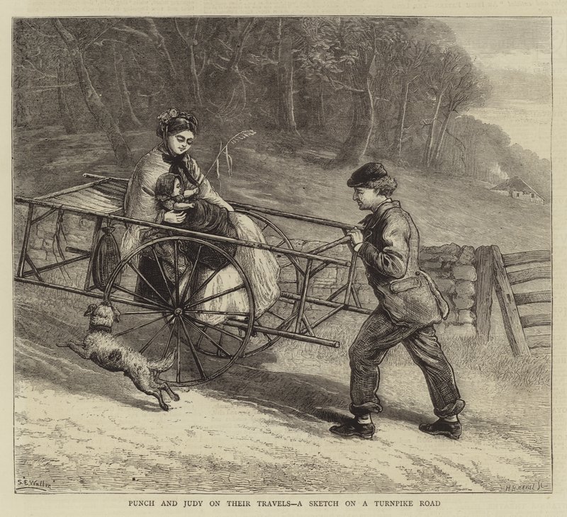Punch e Judy nei loro viaggi, uno schizzo su una strada a pedaggio da Samuel Edmund Waller