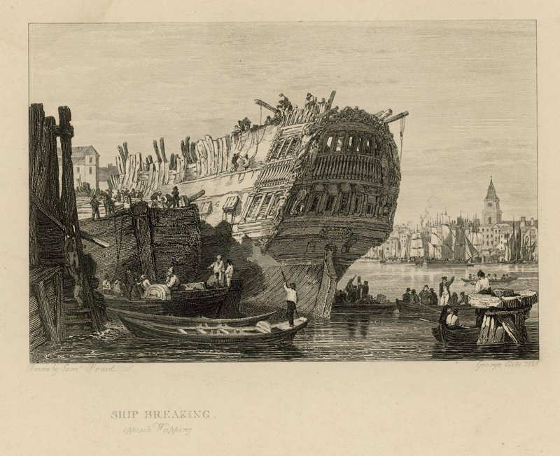 Demolizione di una nave di fronte a Wapping da Samuel Prout