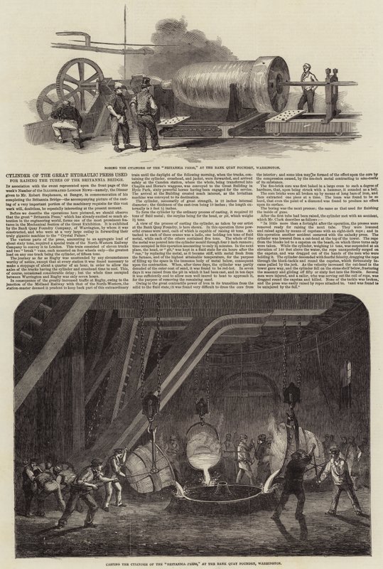 Cilindro della grande pressa idraulica utilizzata per sollevare i tubi del ponte Britannia da Samuel Read