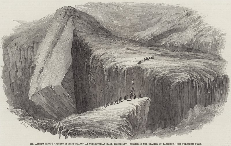 La salita del signor Albert Smith al Monte Bianco, alla Egyptian Hall, Piccadilly, Crepa nel Ghiacciaio du Tacconay da Samuel Read