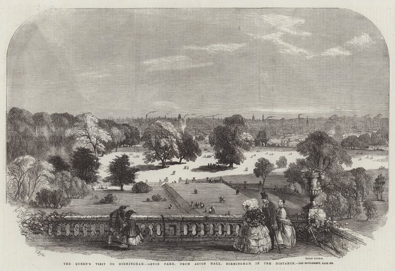 La visita della Regina a Birmingham, Aston Park, da Aston Hall, Birmingham in lontananza da Samuel Read