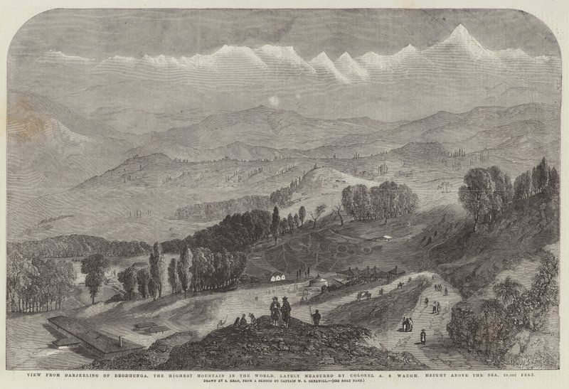 Veduta da Darjeeling di Deodhunga, la montagna più alta del mondo, recentemente misurata dal colonnello A S Waugh, altezza sul livello del mare, 29002 piedi da Samuel Read