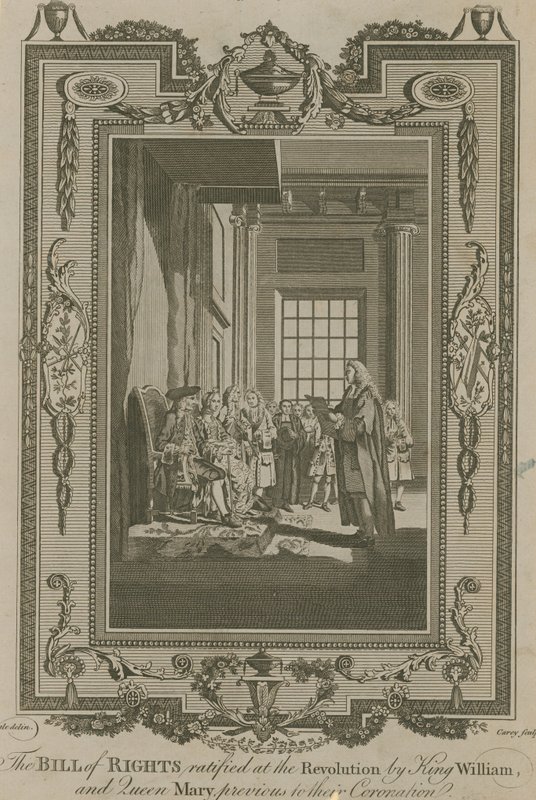 La Carta dei Diritti ratificata alla Rivoluzione da Re Guglielmo e Regina Maria da Samuel Wale