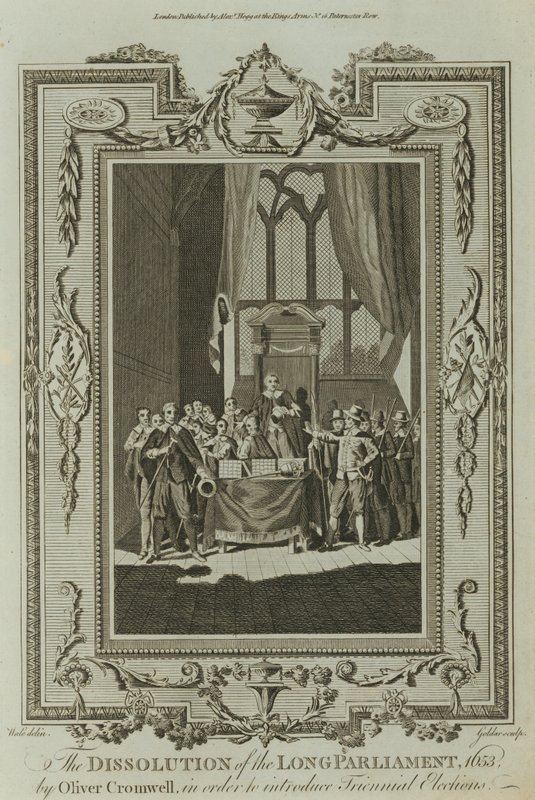 La dissoluzione del Lungo Parlamento 1653 da Oliver Cromwell (incisione) da Samuel Wale