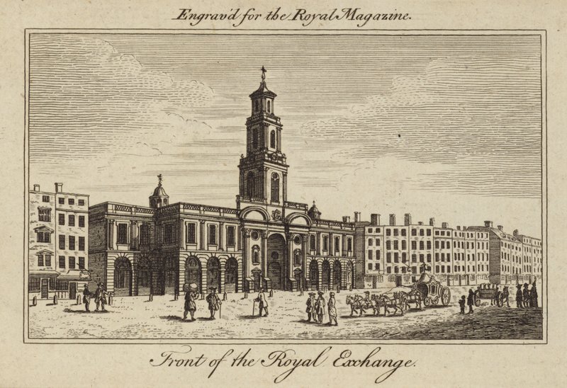 La facciata della Royal Exchange nella City di Londra da Samuel Wale