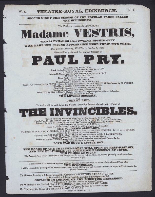 Programma teatrale per il Theatre Royal, Edimburgo, 5 ottobre 1829 da Scottish School
