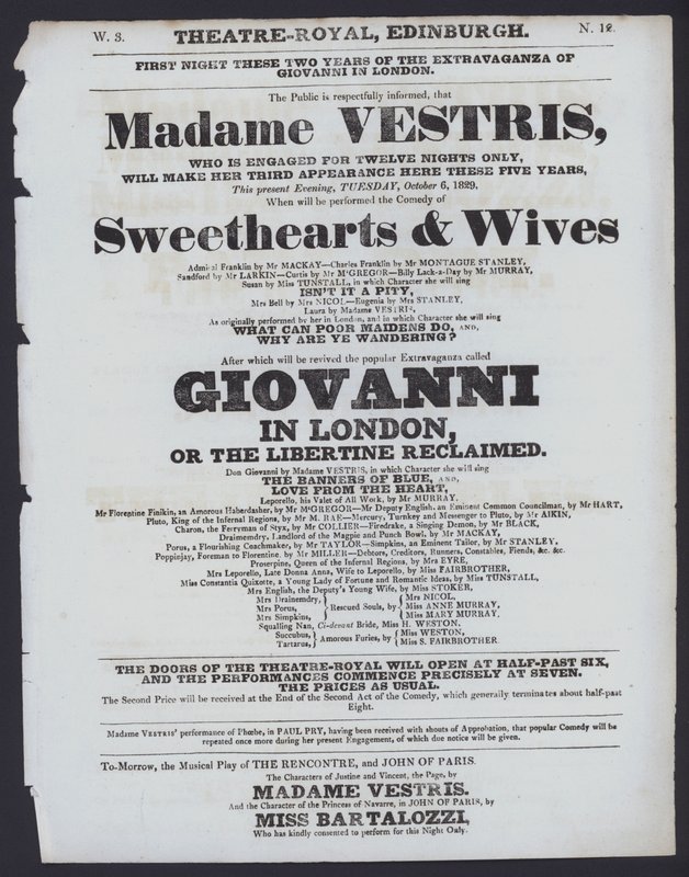 Programma teatrale per il Theatre Royal, Edimburgo, 6 ottobre 1829 da Scottish School
