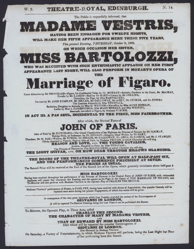 Programma teatrale per il Theatre Royal, Edimburgo, 8 ottobre 1829 da Scottish School