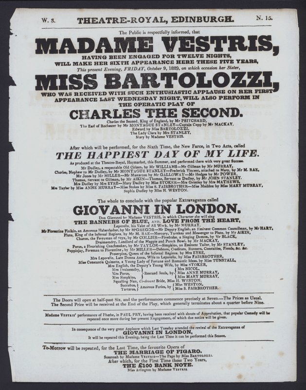 Programma teatrale per il Theatre Royal, Edimburgo, 9 ottobre 1829 da Scottish School