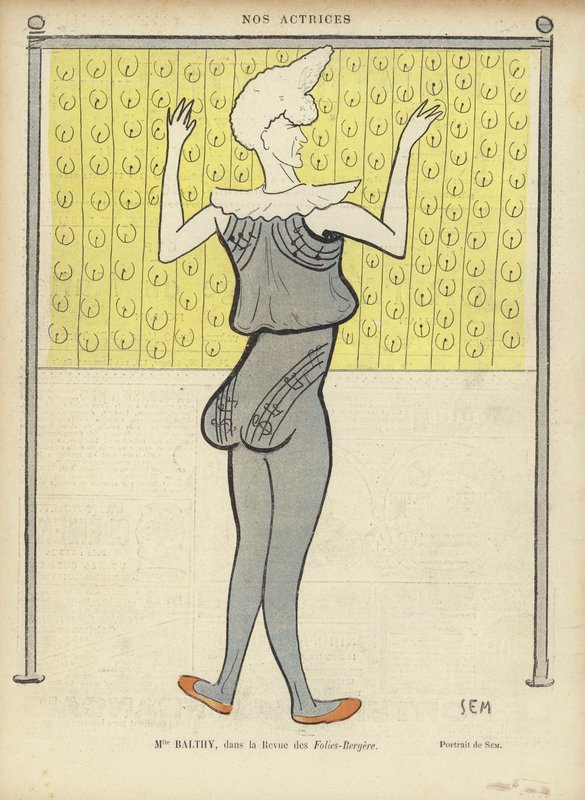 Louise Balthy, attrice francese, al Folies-Bergere, illustrazione per Le Rire da Sem