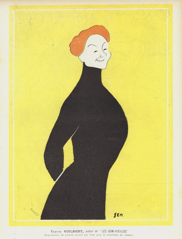 Yvette Guilbert, cantante e attrice di cabaret francese. Illustrazione per Le Rire da Sem