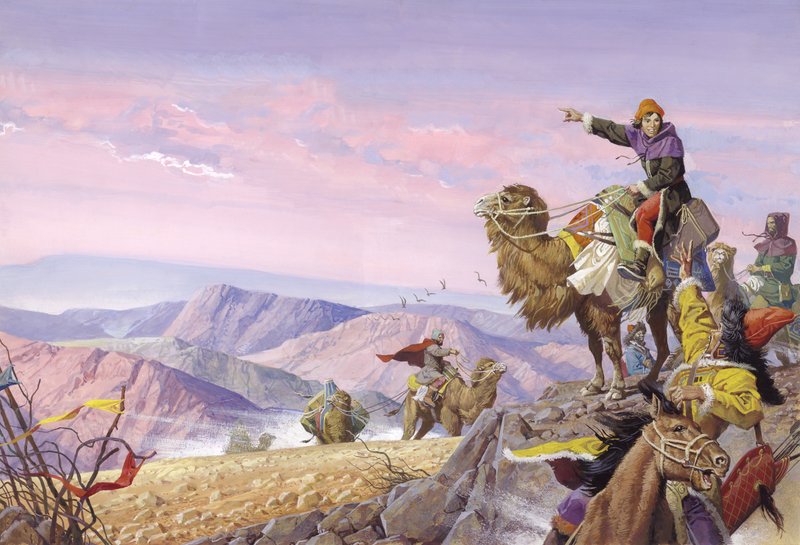 Marco Polo sulla lunga strada per il Catai, XX secolo (gouache su carta) da Severino Baraldi