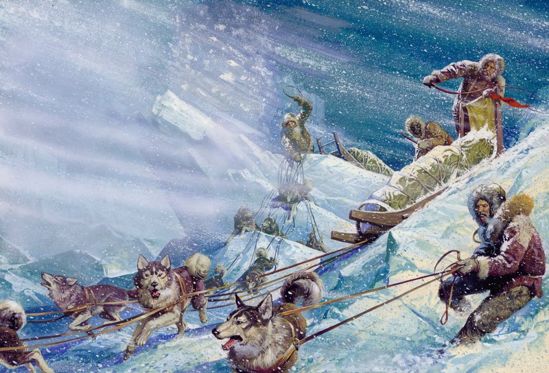 La spedizione di Robert Peary al Polo Nord (gouache su carta) da Severino Baraldi