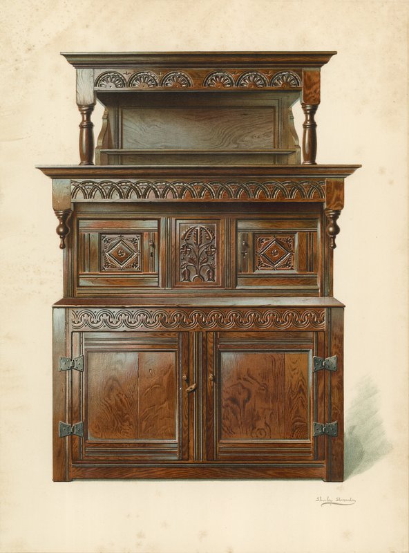 Credenza di quercia (Tridarn), proprietà di H Clarence Whaite da Shirley Charles Llewellyn Slocombe