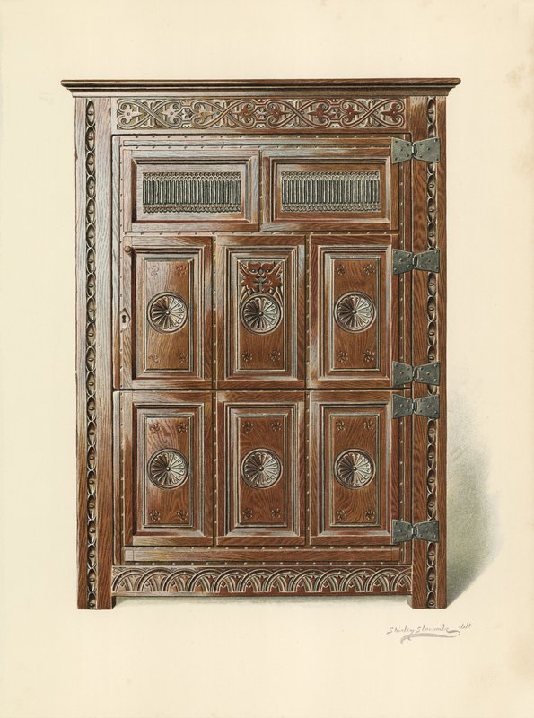 Credenza in quercia (gallese) (cromolitografia) da Shirley Charles Llewellyn Slocombe