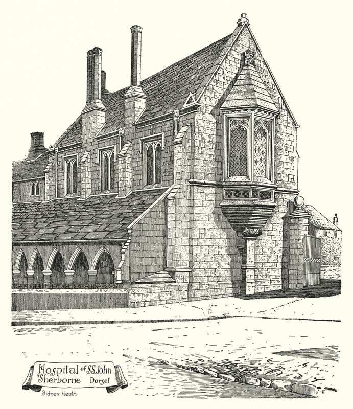 Ospedale di San Giovanni, Sherborne, Dorset (incisione) da Sidney Heath