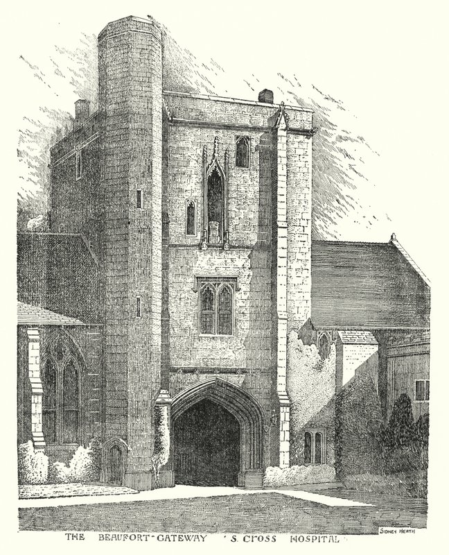 Il portale di Beaufort, S Cross Hospital (incisione) da Sidney Heath