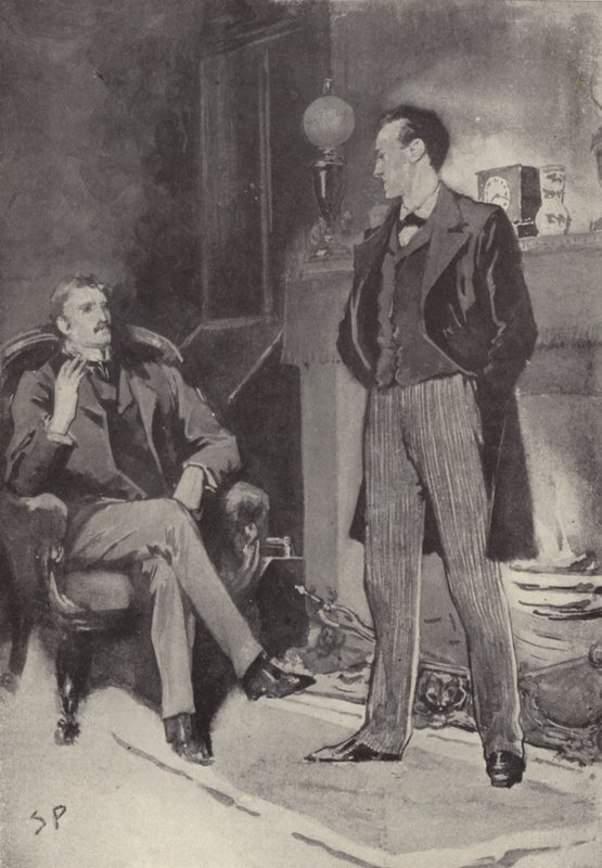 Poi si fermò accanto al fuoco: scena dal mistero di Sherlock Holmes Uno scandalo in Boemia, di Arthur Conan Doyle da Sidney Paget