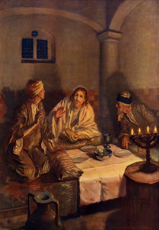 Il Viaggio a Emmaus (litografia a colori) da Simon Harmon (after) Vedder