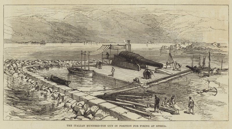 Il Cannone Italiano da Cento Tonnellate in Posizione per il Fuoco a Spezia da Sir John Charles Robinson