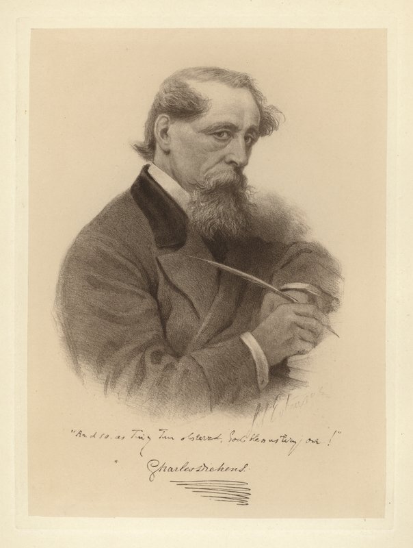 Ritratto di Charles Dickens con la sua penna (foto b/n) da Solomon (after) Eytinge
