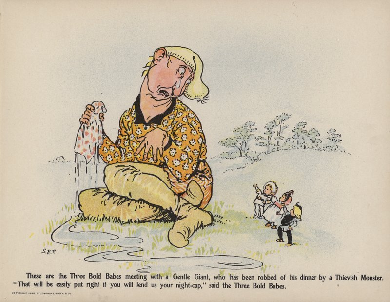 Illustrazione per "Further Doings of the Three Bold Babes" (litografia a colori) da Sophia Rosamond Praeger