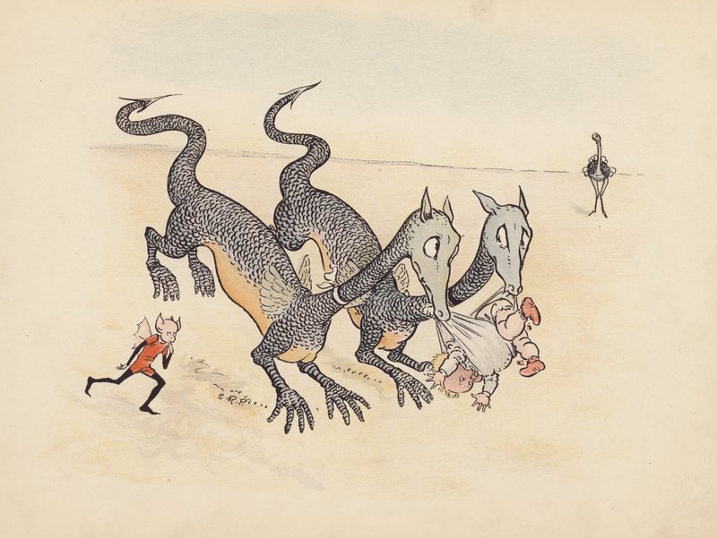 Illustrazione per Little Twin Dragons di S Rosamond Praeger (litografia a colori) da Sophia Rosamond Praeger