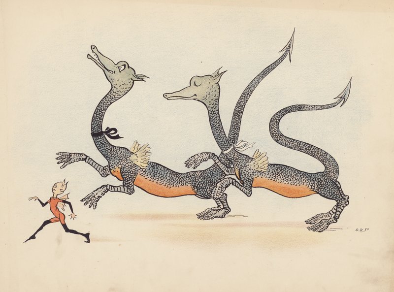 Illustrazione per Little Twin Dragons di S Rosamond Praeger (litografia a colori) da Sophia Rosamond Praeger