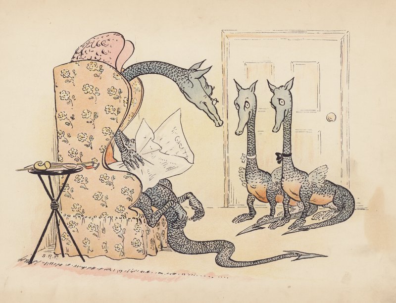 Illustrazione per Little Twin Dragons di S Rosamond Praeger (litografia a colori) da Sophia Rosamond Praeger