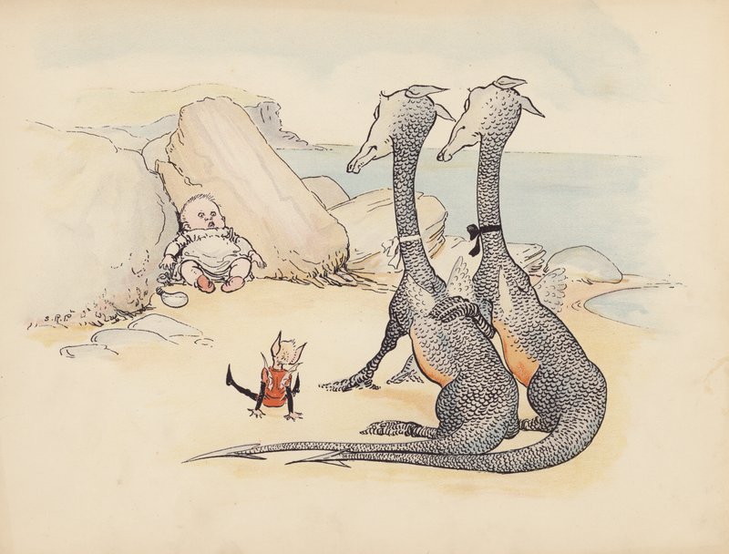 Illustrazione per Little Twin Dragons di S Rosamond Praeger (litografia a colori) da Sophia Rosamond Praeger
