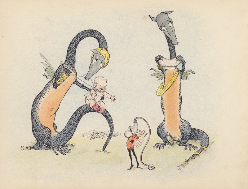 Illustrazione per Little Twin Dragons di S Rosamond Praeger (litografia a colori) da Sophia Rosamond Praeger