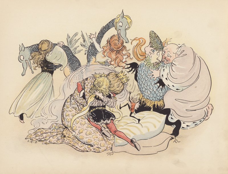 Illustrazione per Little Twin Dragons di S Rosamond Praeger (litografia a colori) da Sophia Rosamond Praeger