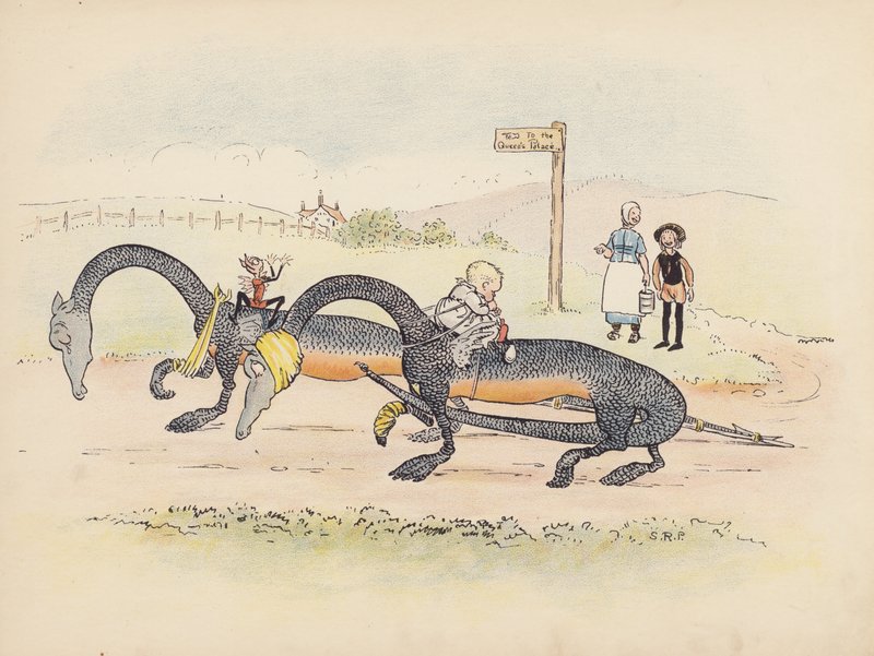 Illustrazione per Little Twin Dragons di S Rosamond Praeger (litografia a colori) da Sophia Rosamond Praeger