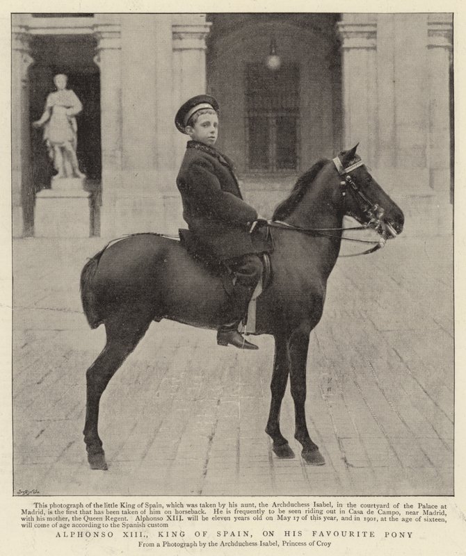 Alfonso XIII, re di Spagna, sul suo pony preferito da Spanish Photographer