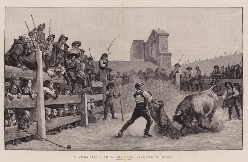 Una corrida in un villaggio di campagna in Spagna (incisione) da Spanish School