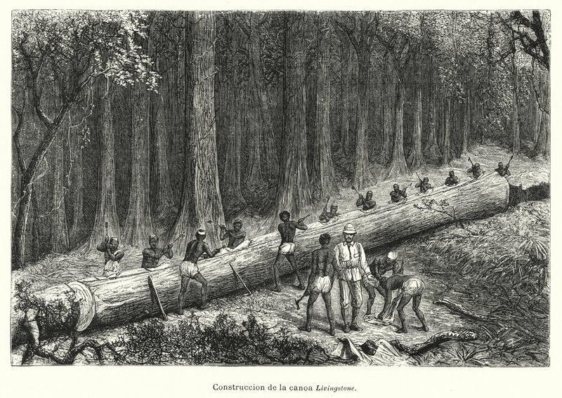 Costruzione della canoa Livingstone, Congo da Spanish School