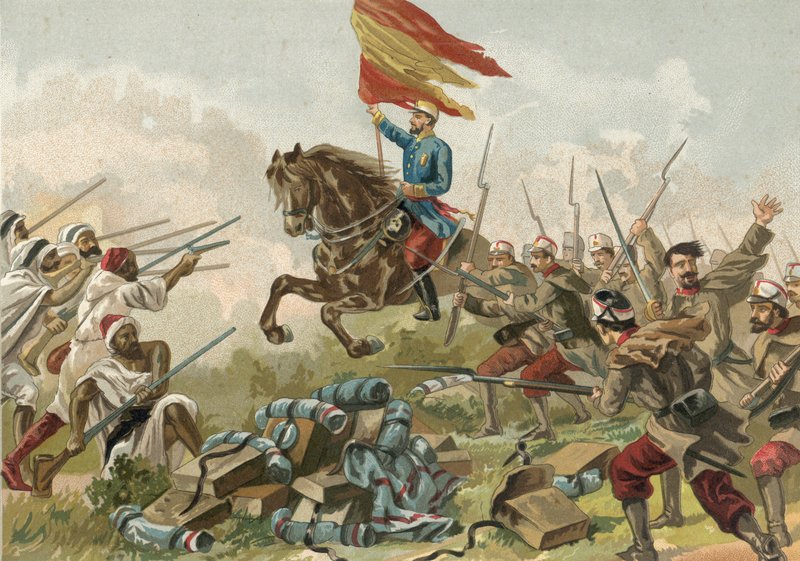 Eroismo del generale Prim a Castillejos, Marocco, 1859 da Spanish School