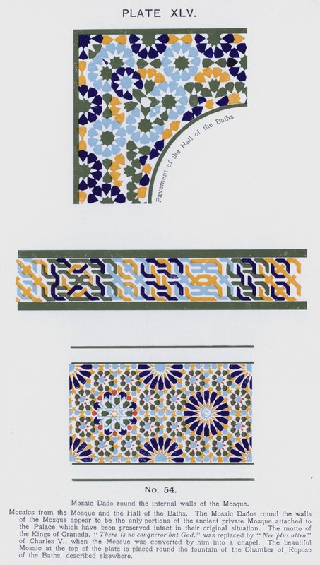 Mosaico Dado intorno alle pareti interne della Moschea (litografia a colori) da Spanish School