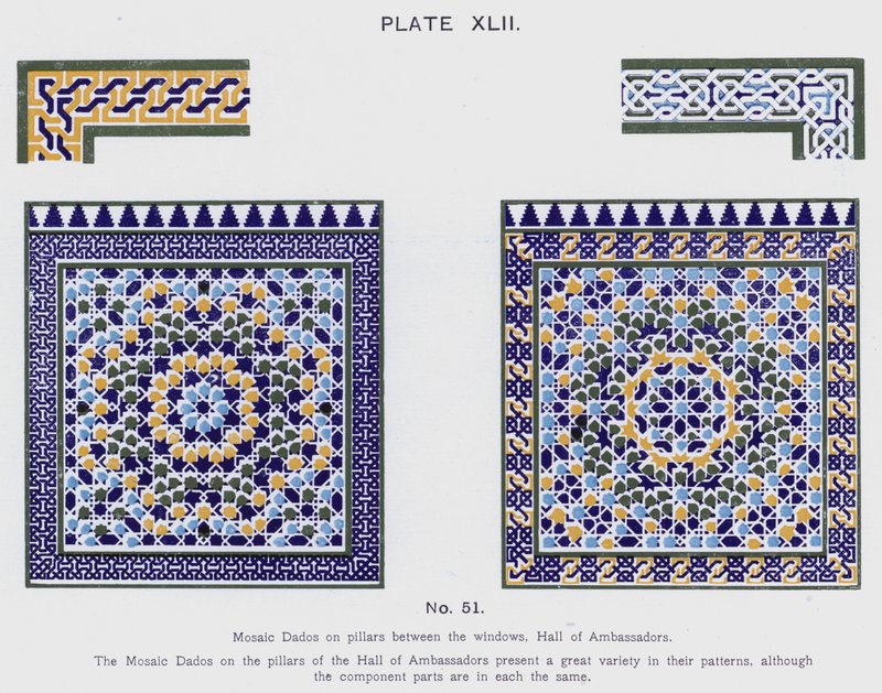 Dado a mosaico sui pilastri tra le finestre, Sala degli Ambasciatori da Spanish School