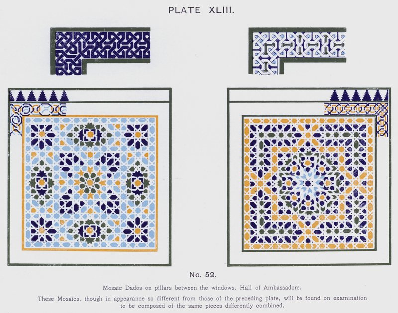 Dadi a mosaico sui pilastri tra le finestre, Sala degli Ambasciatori da Spanish School
